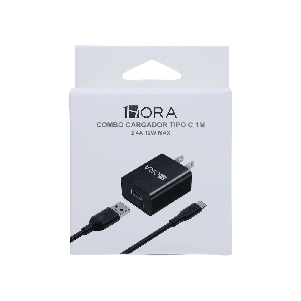 1HORA Combo Cargador 12W + cable USB a Tipo C 2.4A GAR142