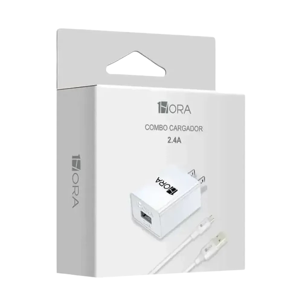 1HORA Combo Cargador 12W + cable USB a Tipo C 2.4A GAR142