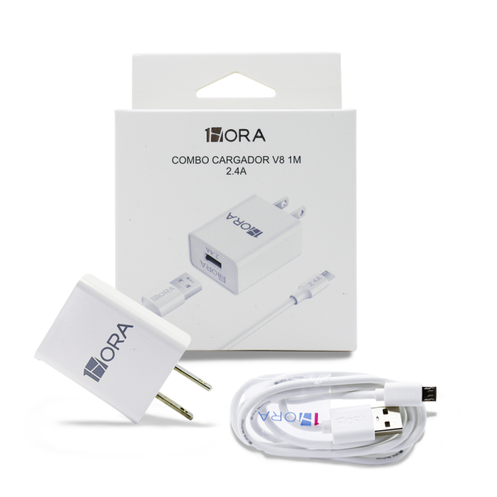 1HORA Combo Cargador 12W + Cable USB a V8 2.4A GAR124