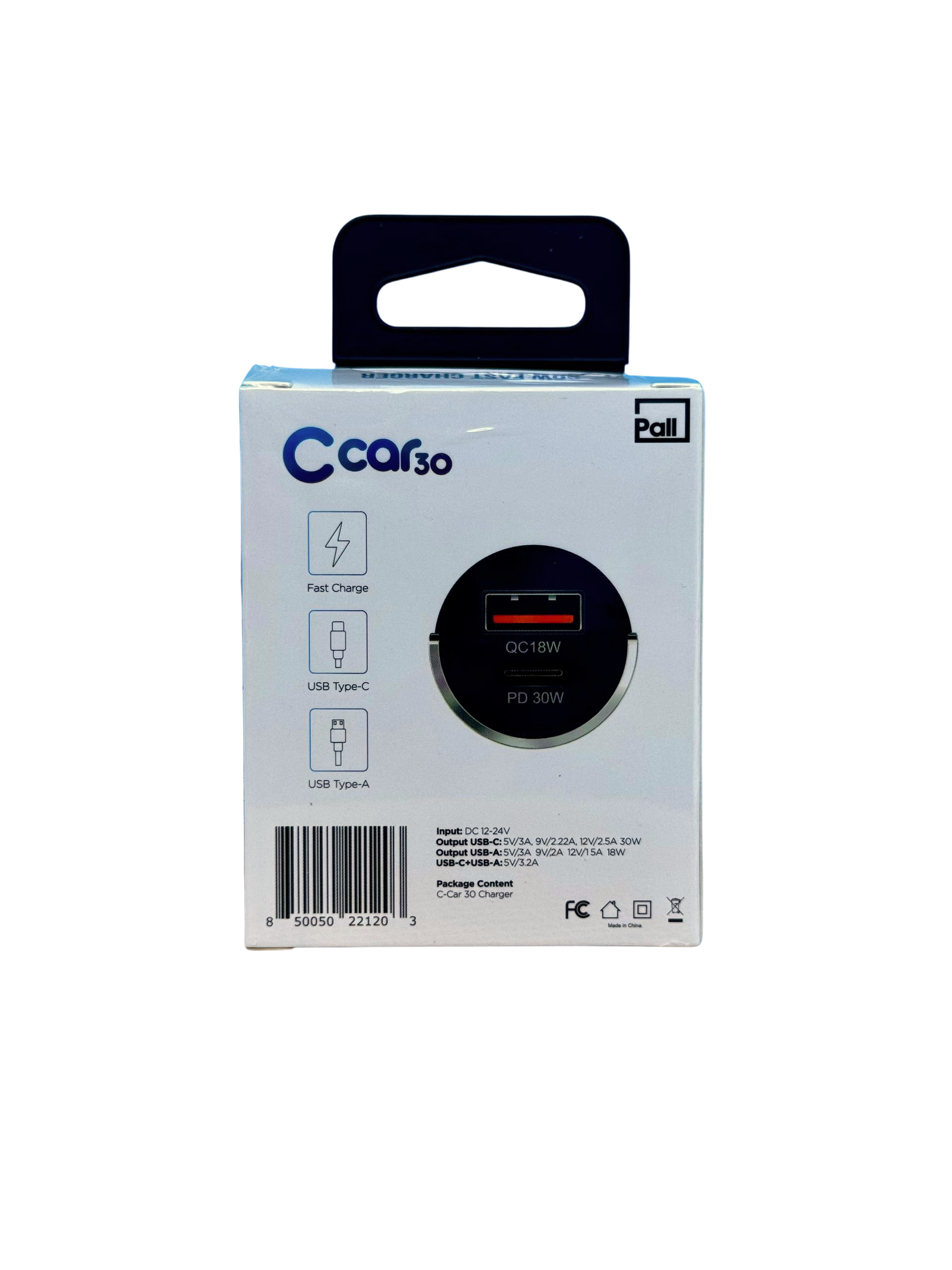 CARGADOR DE AUTO 30W CON SALIDA USB Y TIPO C